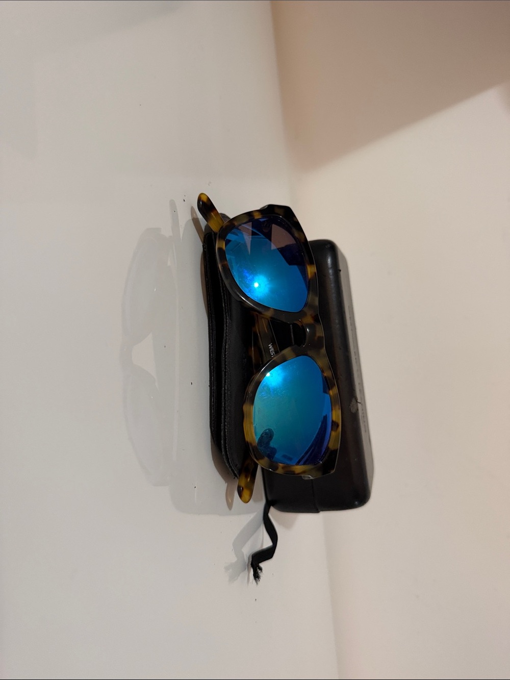 Westward Leaning Tortoiseshell Frame Blue Mirrored Lens Sunglasses